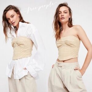 Free People 'Out West' Corset Top Plaid Taupe Sz 4